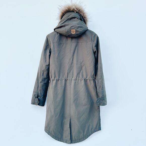 Mackage Cassandra Peach Lux Long Hooded Fur Trim Coat Jacket Moss Green XS - Picture 4 of 16